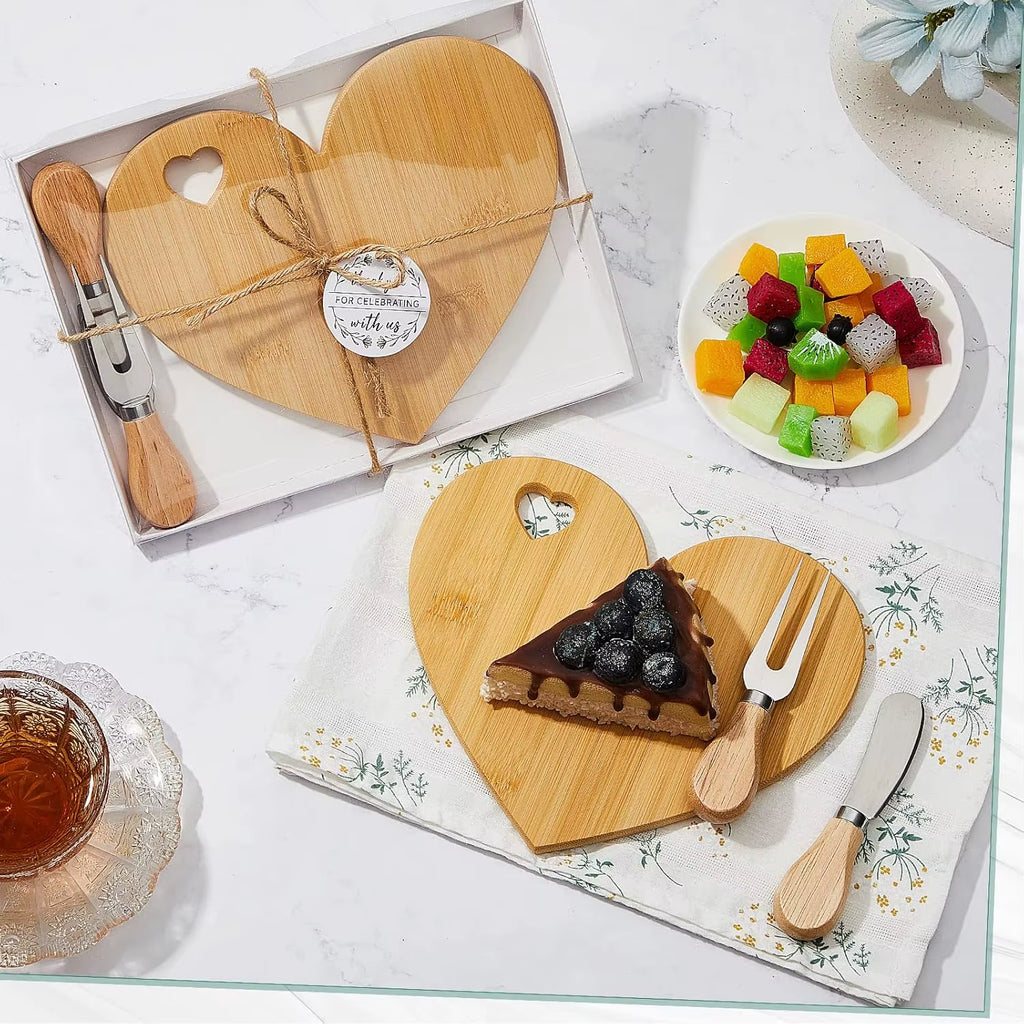Bridal Shower Favor Heart Cheese Board Cheese Knives Wood Mini Charcuterie Board Wood Bread Cheese Serving Platter Serving Tray