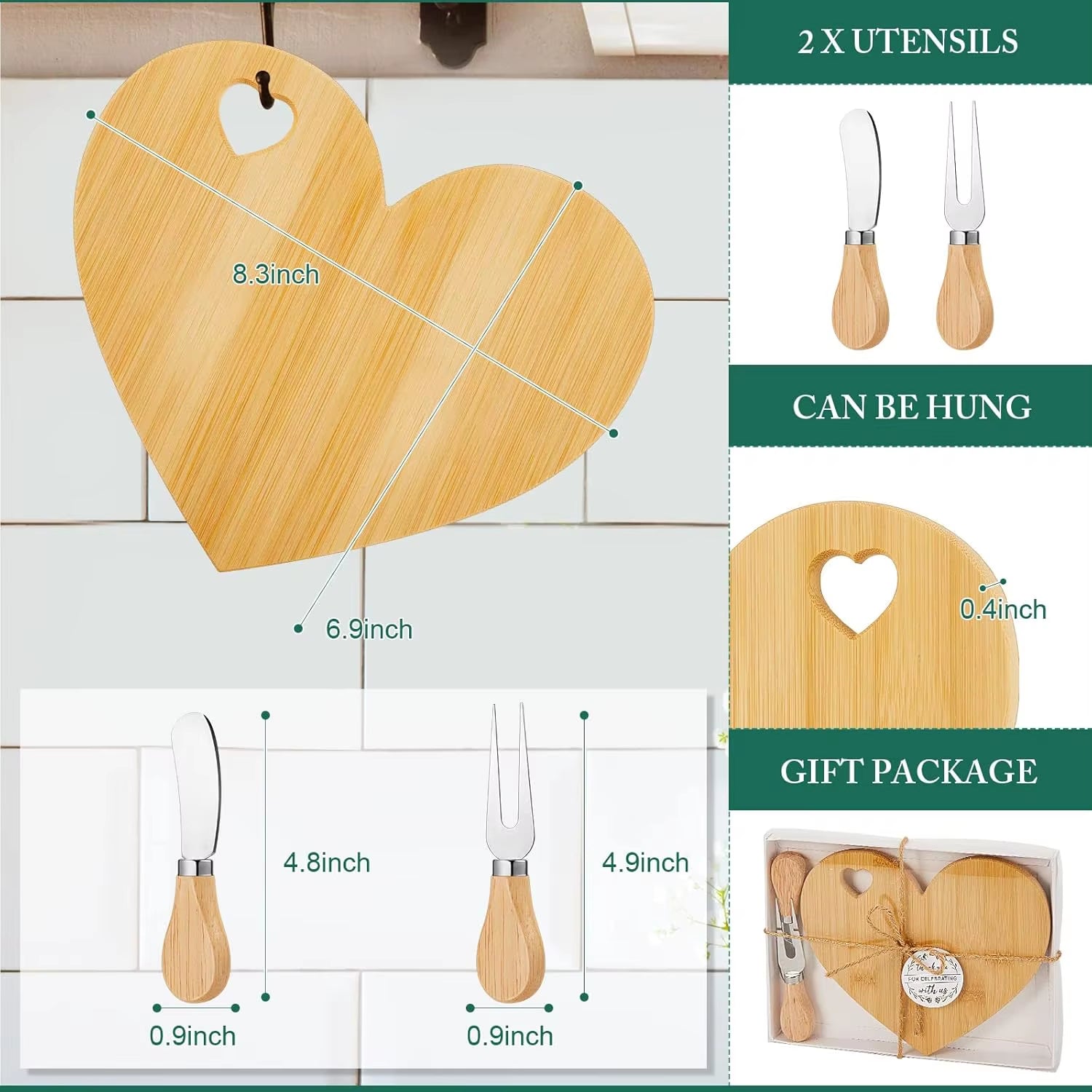 Bridal Shower Favor Heart Cheese Board Cheese Knives Wood Mini Charcuterie Board Wood Bread Cheese Serving Platter Serving Tray