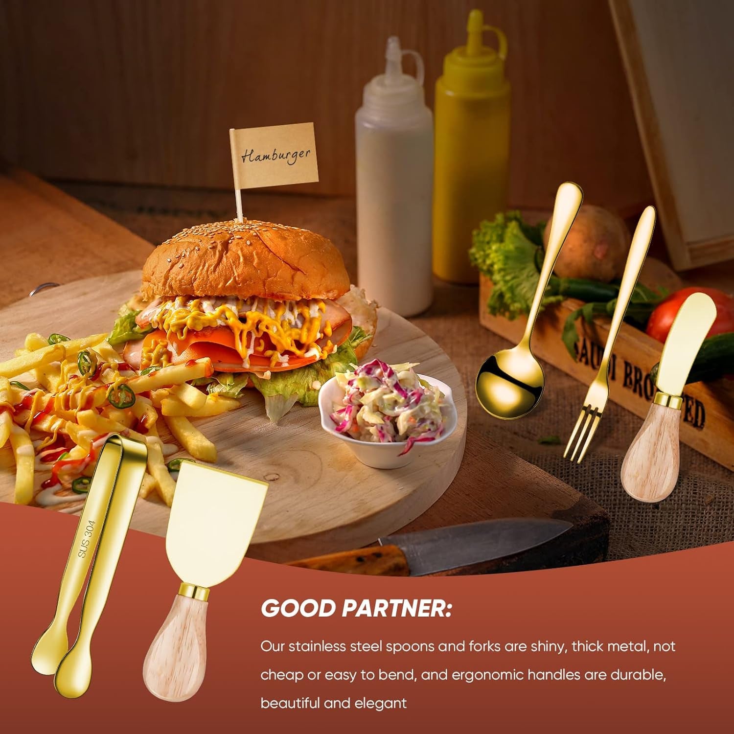 Charcuterie Board Accessories Spreader Knife Set Cheese Butter Spreader Knife Charcuterie Utensils with Wooden Handles Mini Serving Tongs Spoons Forks for Party Wedding Christmas (Gold, 20 Pieces)