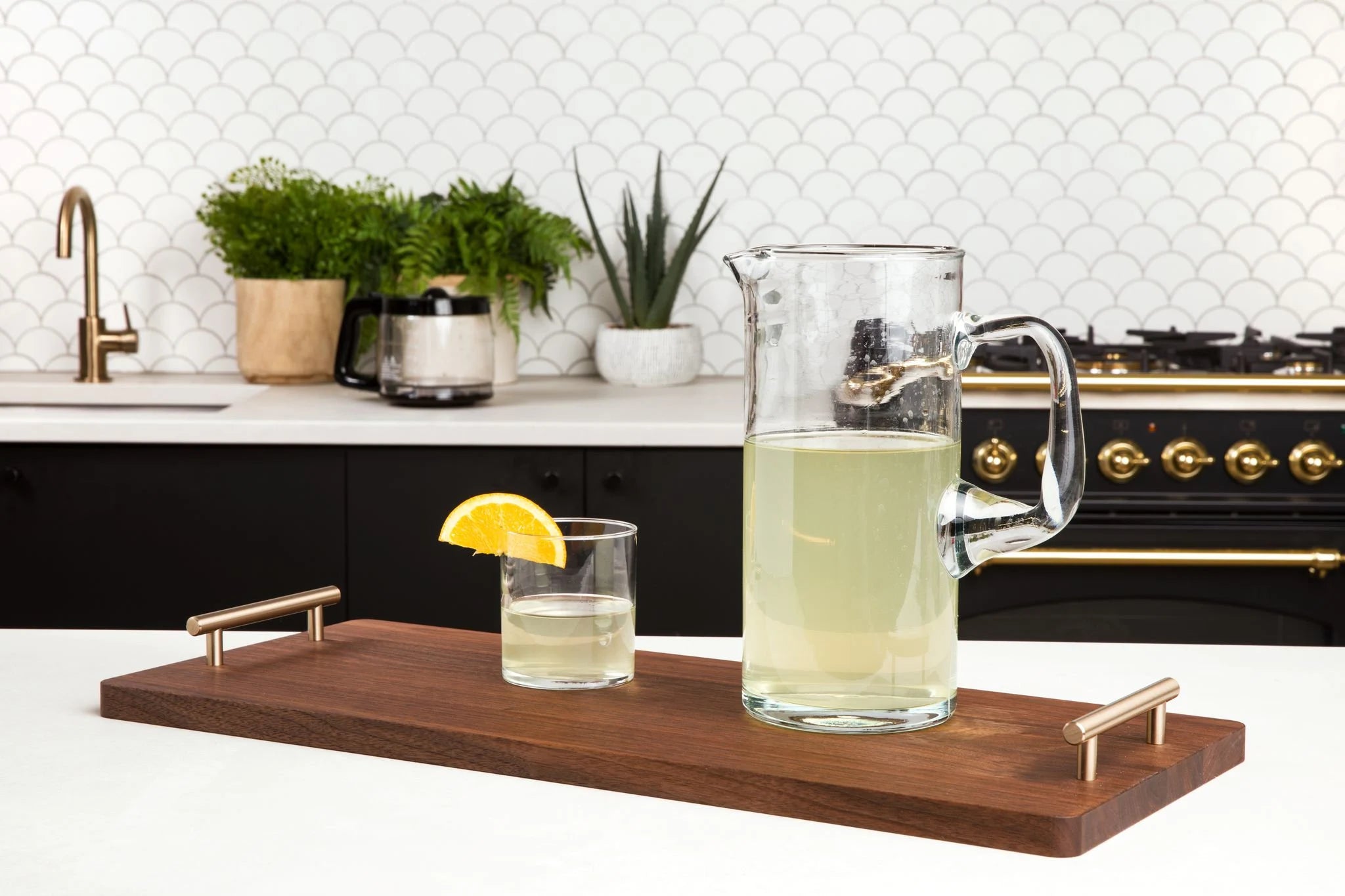 Extra Long Solid Walnut Hardwood Cutting Board with Bronze Metal Handles