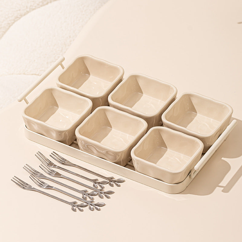 Light Luxury Divided Ceramic Plate with snack fork