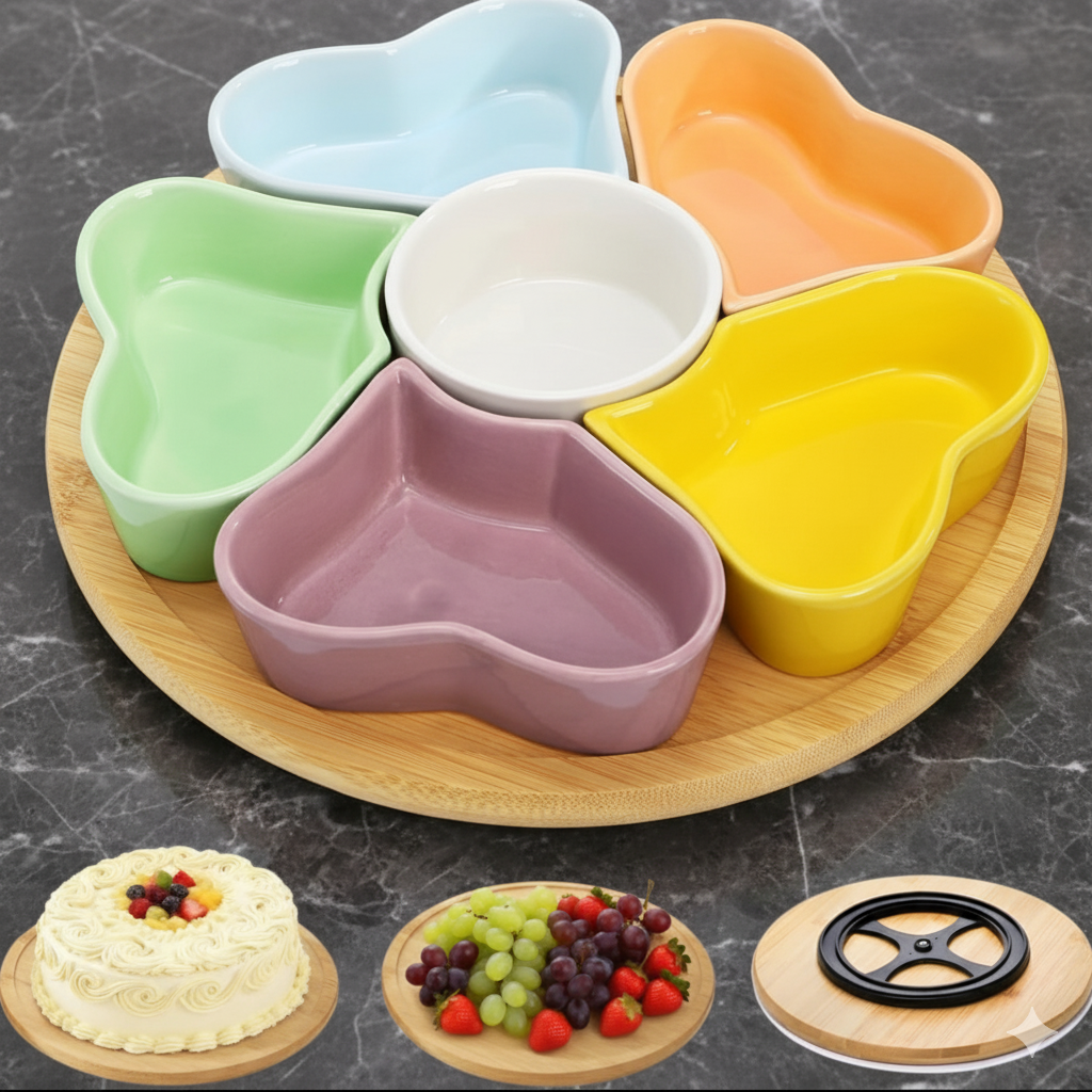 11'' Lazy Susan Tray, Ceramic 360° Rotating Serving Platters