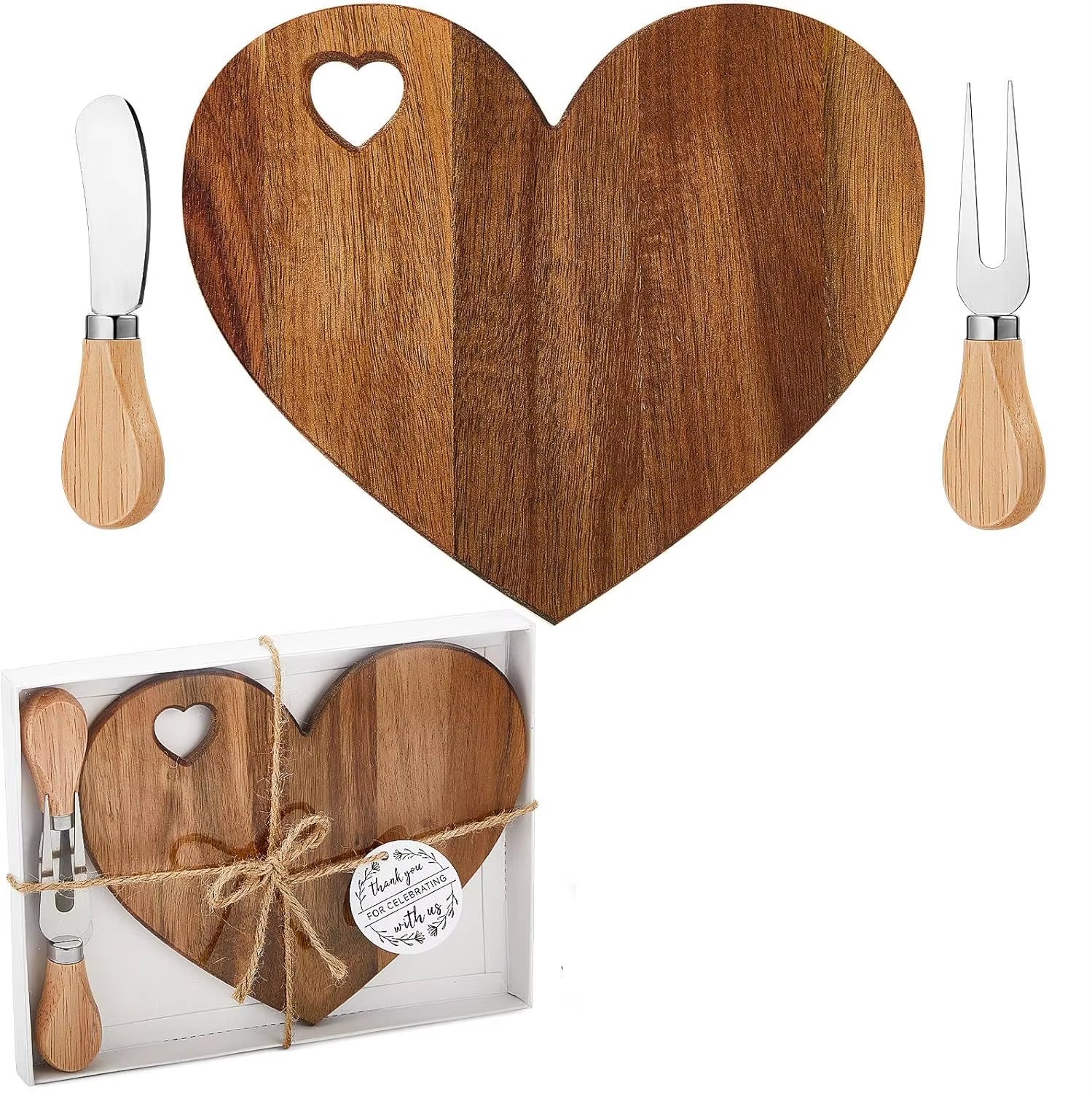 Bridal Shower Favor Heart Cheese Board Cheese Knives Wood Mini Charcuterie Board Wood Bread Cheese Serving Platter Serving Tray