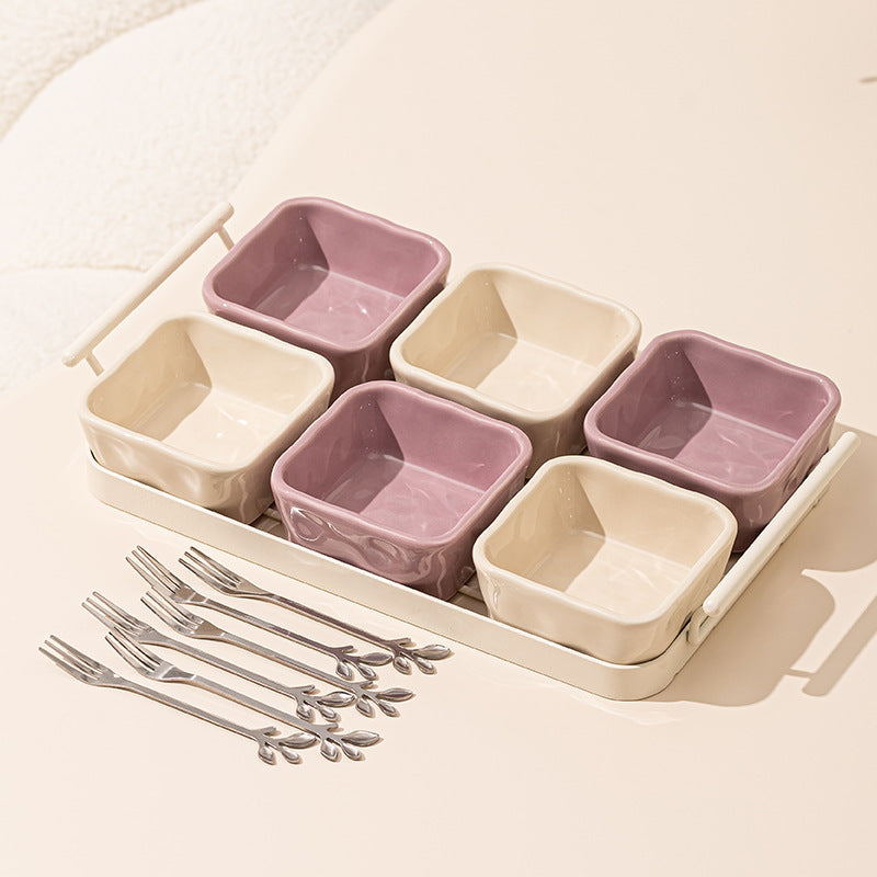 Light Luxury Divided Ceramic Plate with snack fork