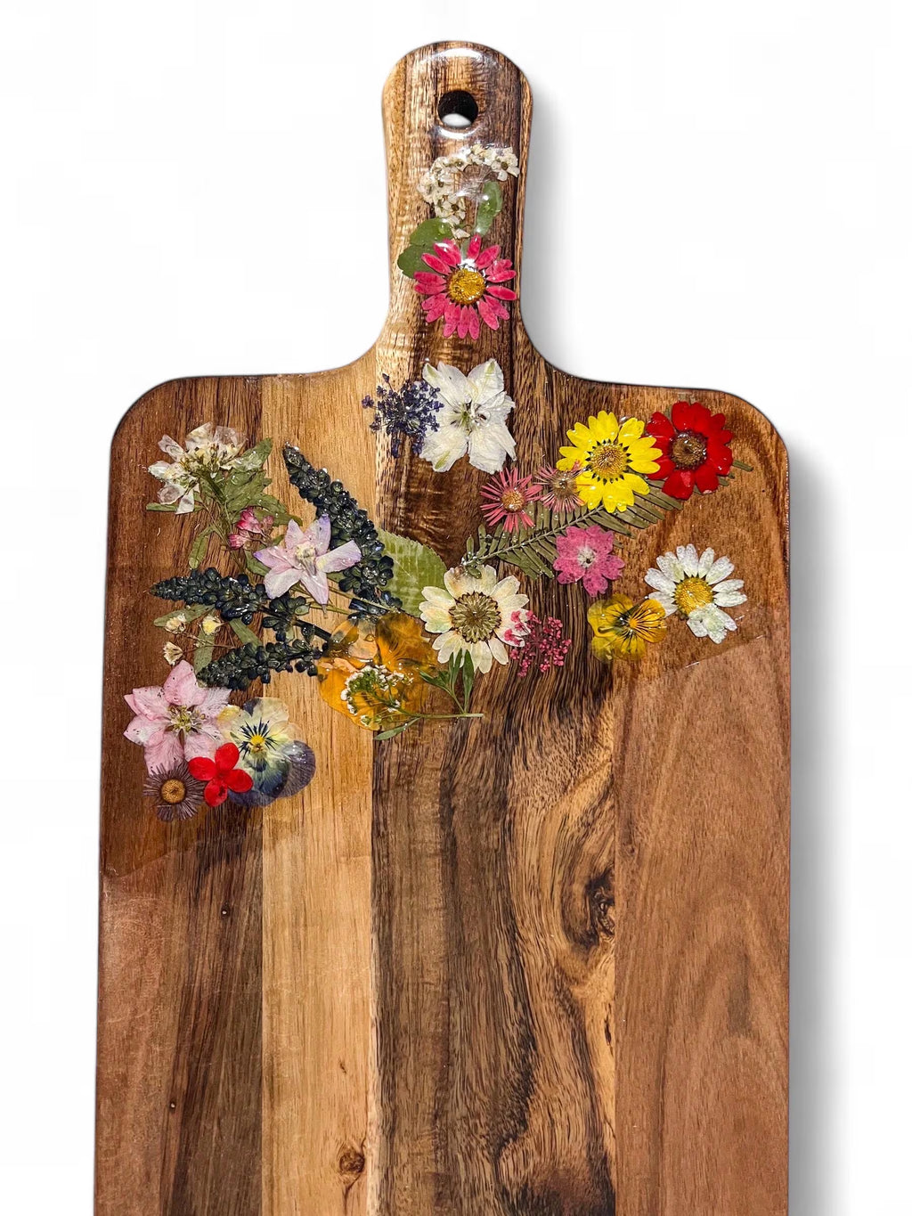Pressed Flowers Charcuterie Cutting Board with Free Board Butter | Party Cheeseboard with Dried Flowers, Botanical Floral Kitchen Decor Gift