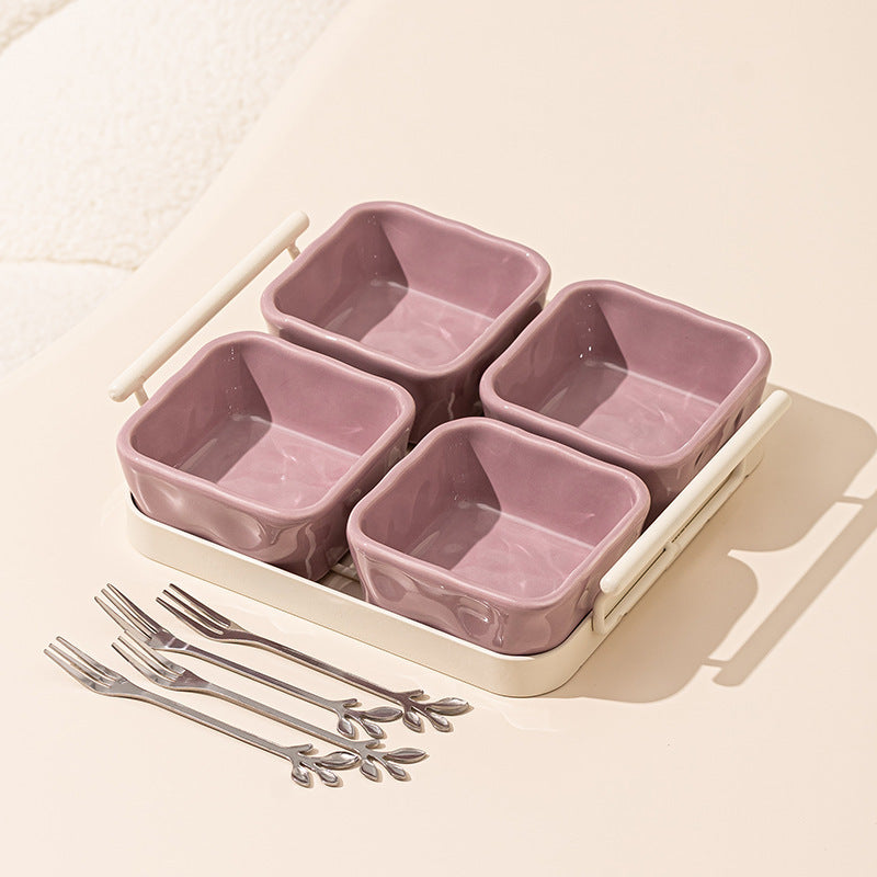 Light Luxury Divided Ceramic Plate with snack fork