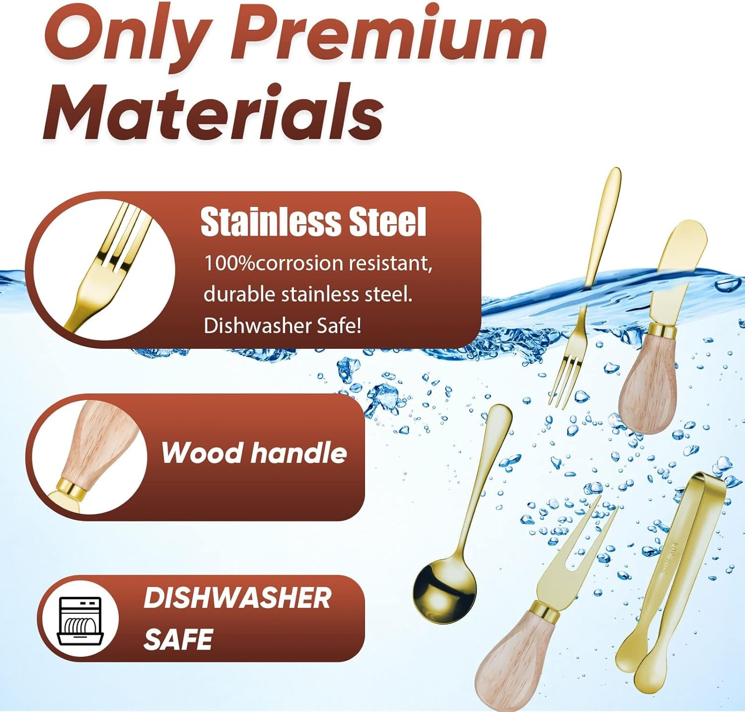 Charcuterie Board Accessories Spreader Knife Set Cheese Butter Spreader Knife Charcuterie Utensils with Wooden Handles Mini Serving Tongs Spoons Forks for Party Wedding Christmas (Gold, 20 Pieces)