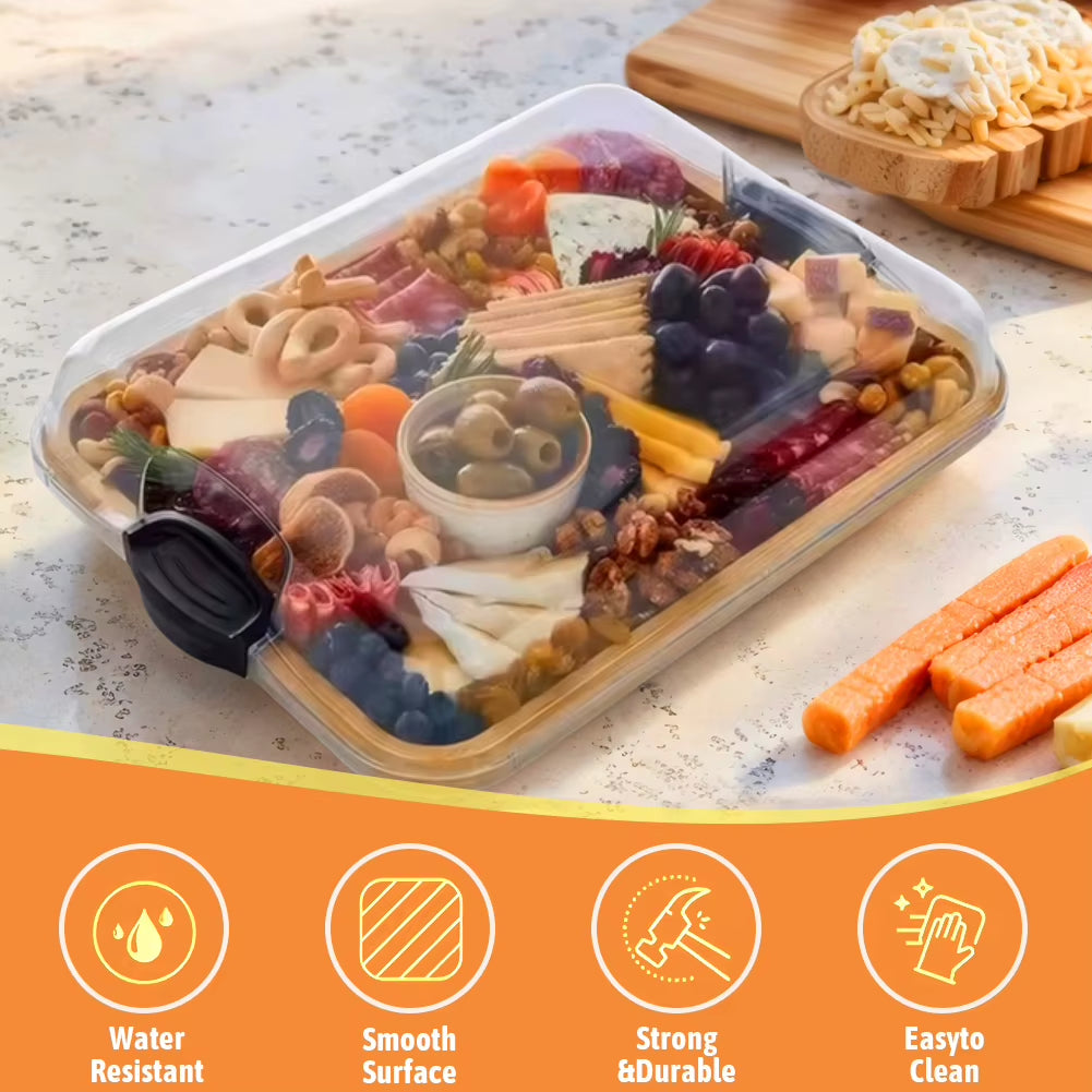 Reusable Bamboo Charcuterie Boards Tray with Lid Biscuit Snacks Platter Tray Serving Board for Kitchen Cooking Family Party Gift