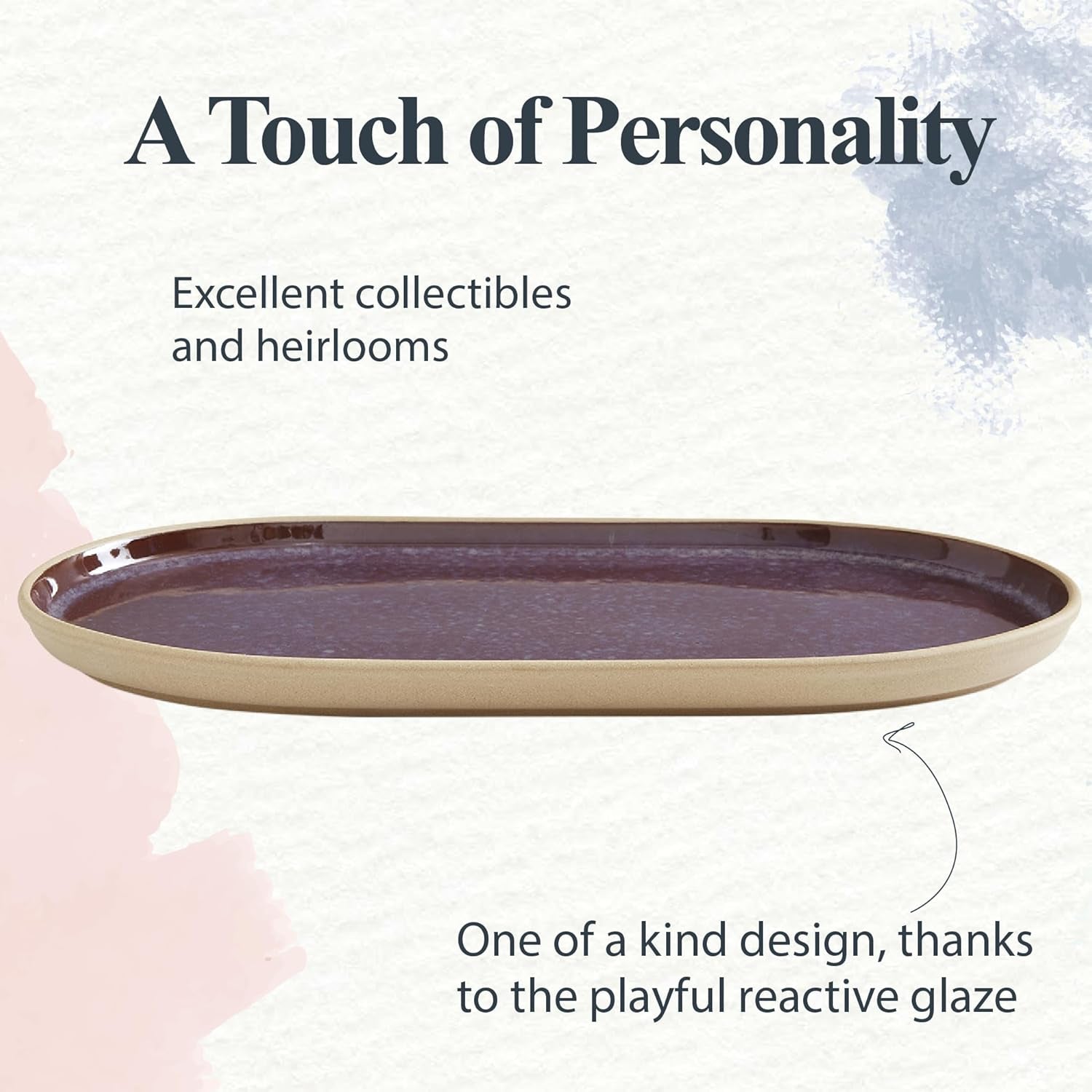 Minerals Oval Serving Platter (13.7"X 7.5") - Stoneware Serving Dish with Reactive Glaze, Amethyst - Modern Ceramic Serveware for Dining, Entertaining, Gifting - Great for Charcuterie
