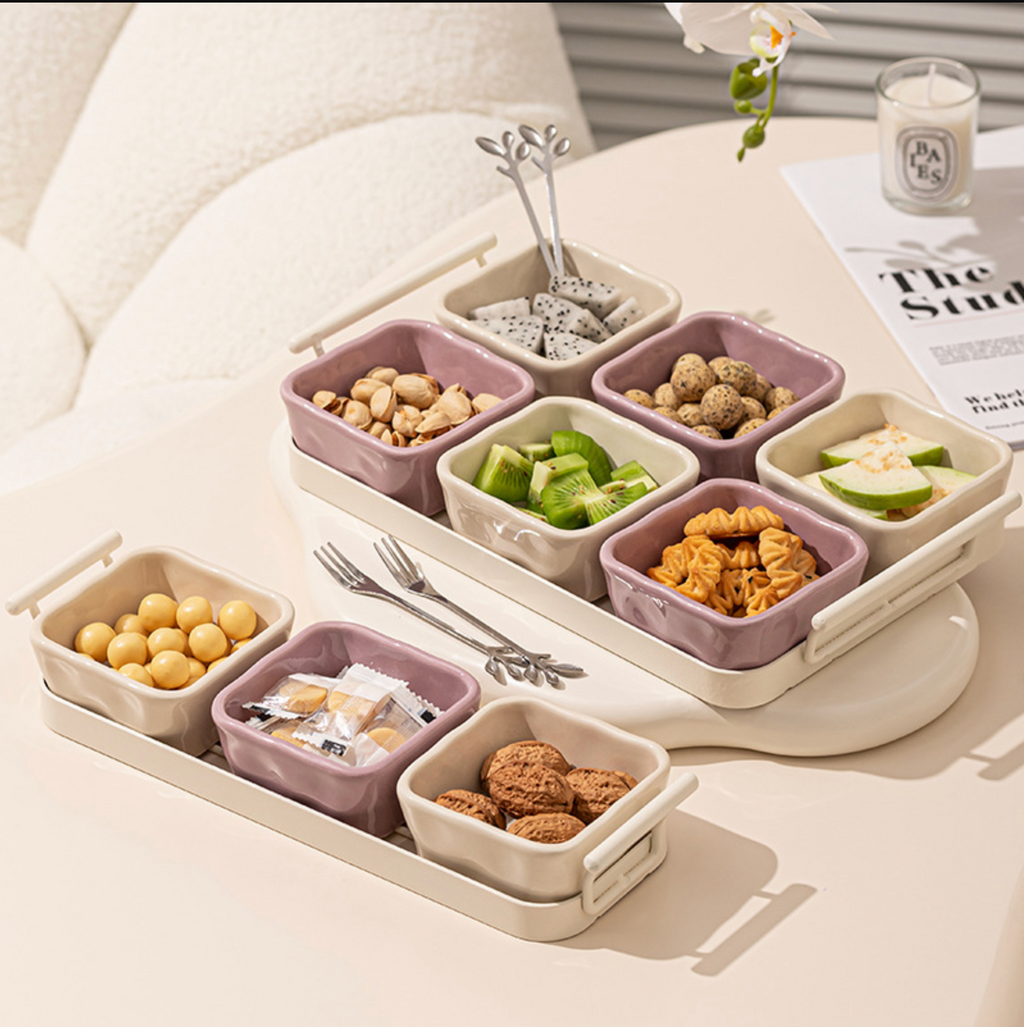 Light Luxury Divided Ceramic Plate with snack fork