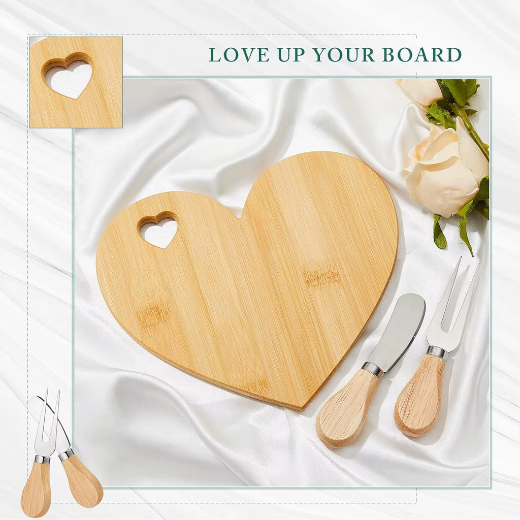 Bridal Shower Favor Heart Cheese Board Cheese Knives Wood Mini Charcuterie Board Wood Bread Cheese Serving Platter Serving Tray