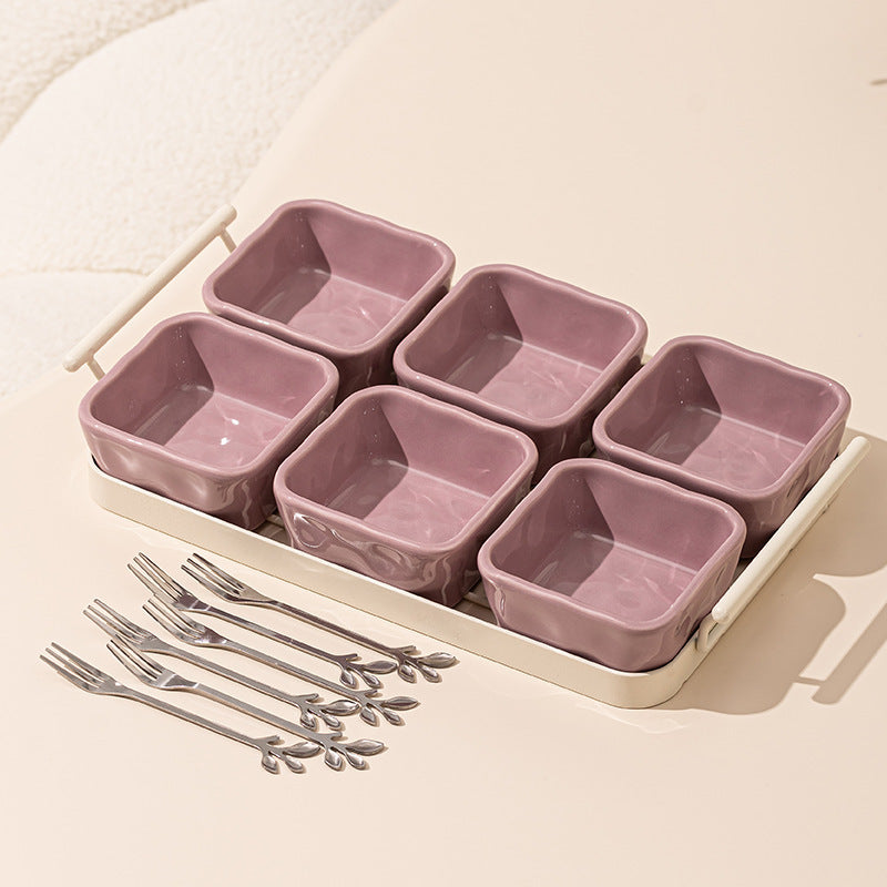 Light Luxury Divided Ceramic Plate with snack fork