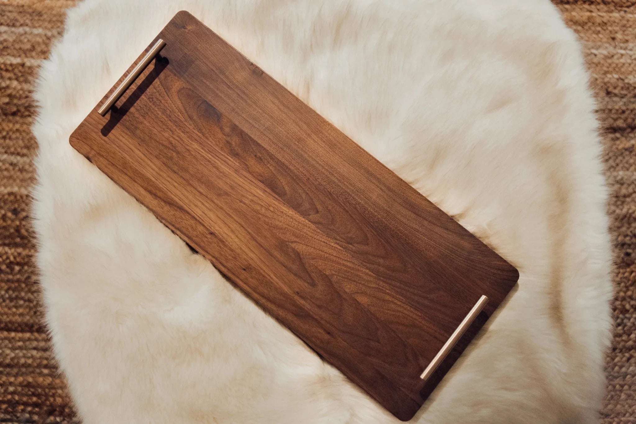 Extra Long Solid Walnut Hardwood Cutting Board with Bronze Metal Handles