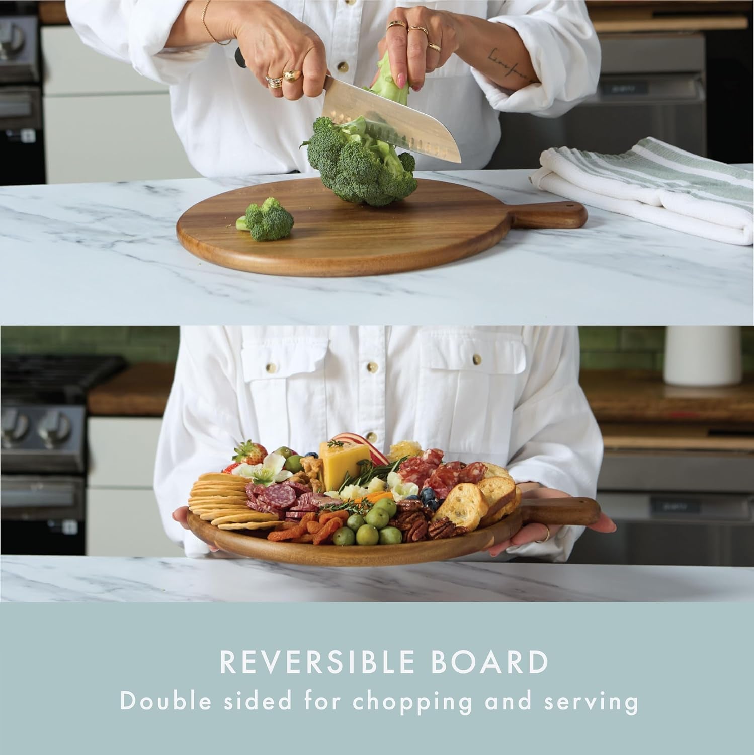 Charcuterie Board Set - round Acacia Cheese Board Serving Tray with Accessories - House Warming Gifts for New Home, Bridal Shower & Wedding Gift, Birthday Gifts for Women