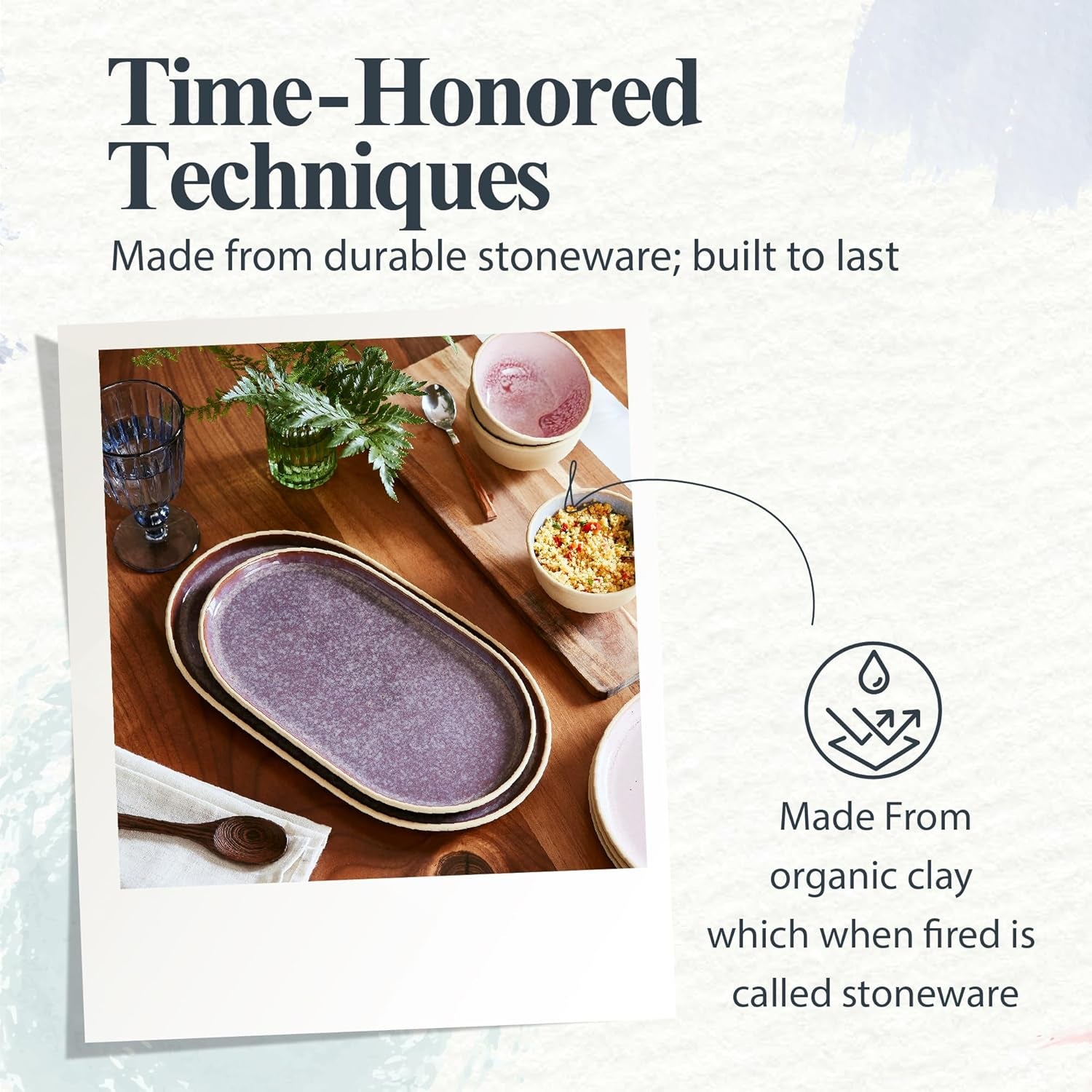 Minerals Oval Serving Platter (13.7"X 7.5") - Stoneware Serving Dish with Reactive Glaze, Amethyst - Modern Ceramic Serveware for Dining, Entertaining, Gifting - Great for Charcuterie