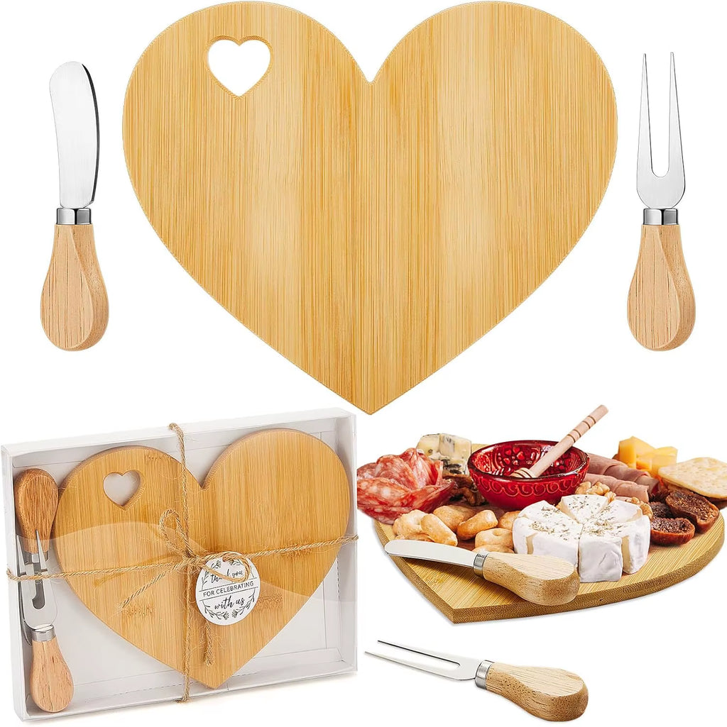 Bridal Shower Favor Heart Cheese Board Cheese Knives Wood Mini Charcuterie Board Wood Bread Cheese Serving Platter Serving Tray
