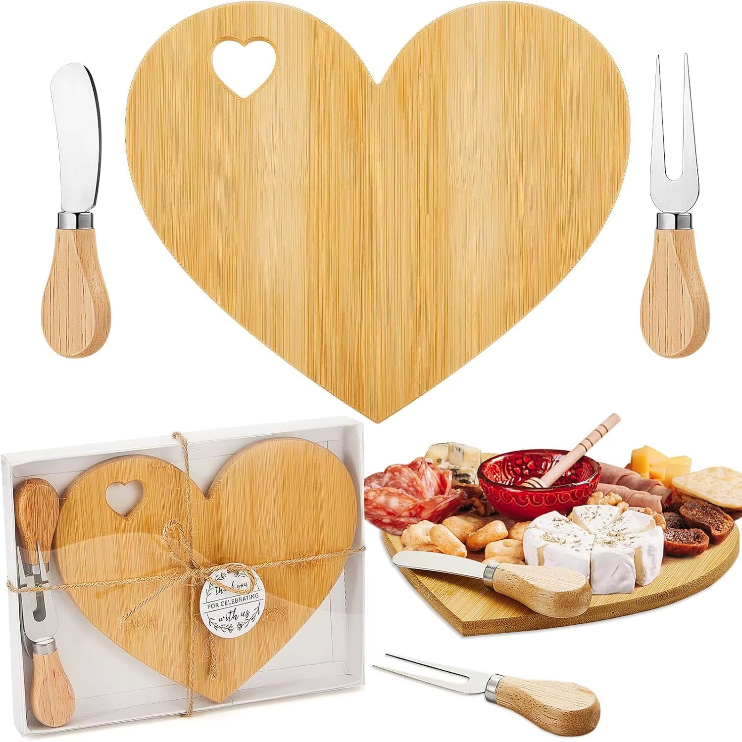 Bridal Shower Favor Heart Cheese Board Cheese Knives Wood Mini Charcuterie Board Wood Bread Cheese Serving Platter Serving Tray