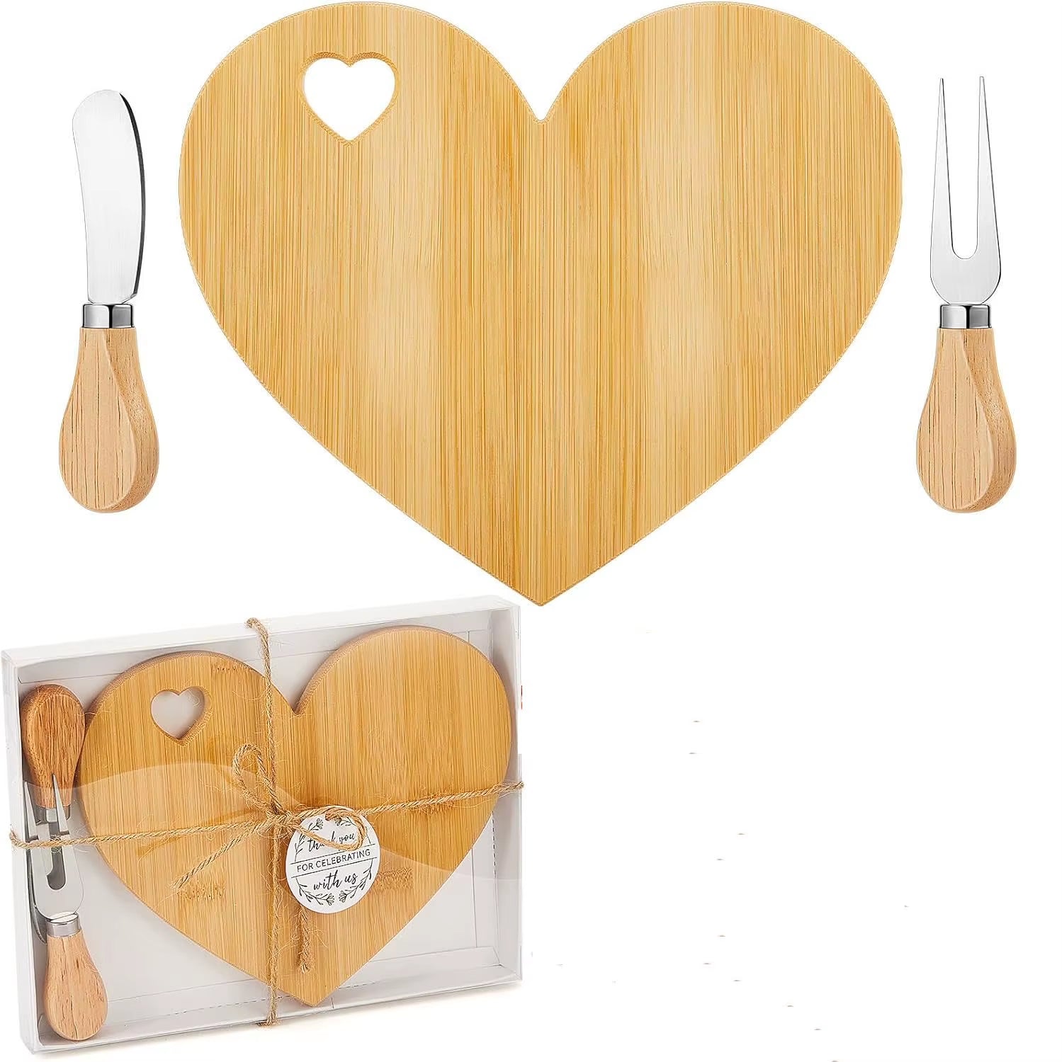 Bridal Shower Favor Heart Cheese Board Cheese Knives Wood Mini Charcuterie Board Wood Bread Cheese Serving Platter Serving Tray