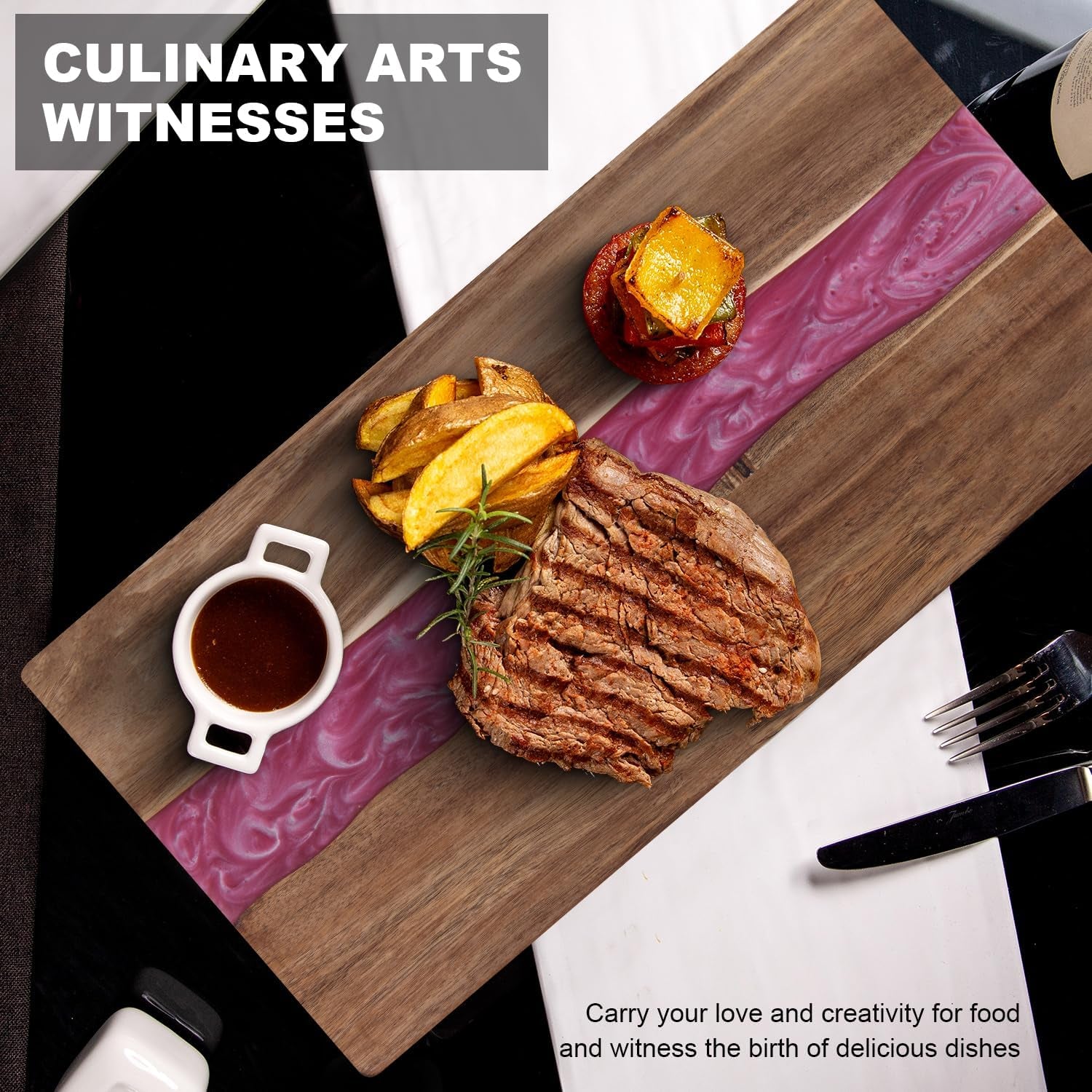 Resin Charcuterie Board - Acacia Wood Cutting Board, 18.7Inch Charcuterie Board (Pink)