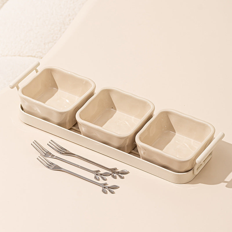 Light Luxury Divided Ceramic Plate with snack fork