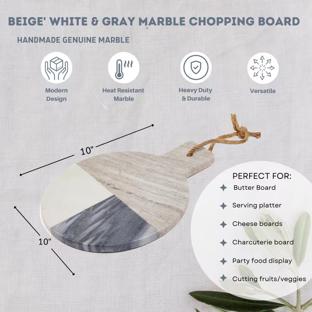 Marble Collection 12 In. Circle Grey 3-Tone Marble Charcuterie Board