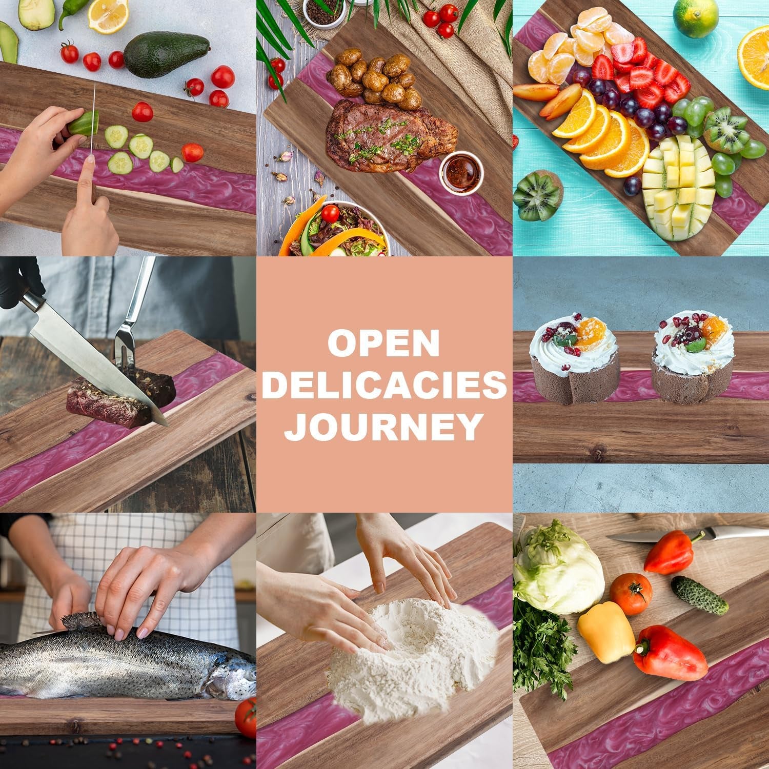 Resin Charcuterie Board - Acacia Wood Cutting Board, 18.7Inch Charcuterie Board (Pink)