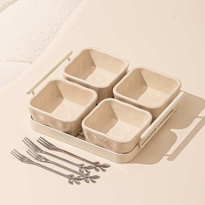 Light Luxury Divided Ceramic Plate with snack fork