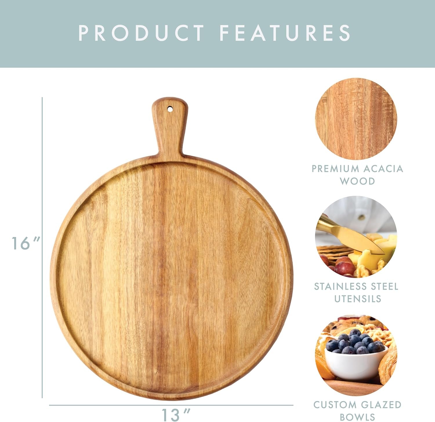 Charcuterie Board Set - round Acacia Cheese Board Serving Tray with Accessories - House Warming Gifts for New Home, Bridal Shower & Wedding Gift, Birthday Gifts for Women