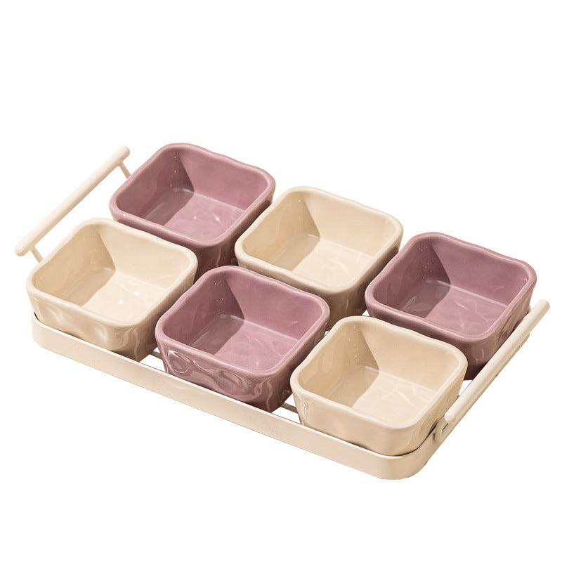 Light Luxury Divided Ceramic Plate with snack fork