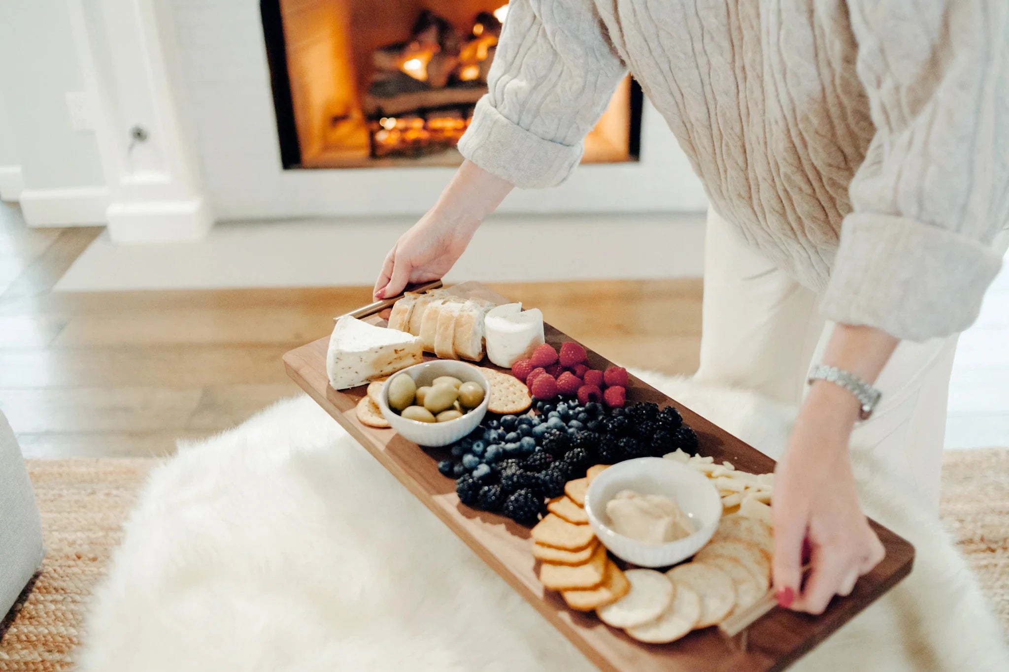Extra Long Solid Walnut Hardwood Cutting Board with Bronze Metal Handles