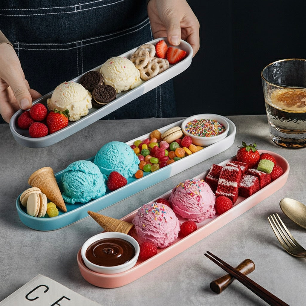 Japanese long ceramic plate