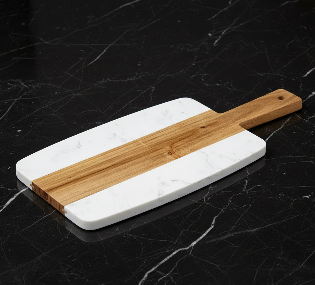 White Marble and Wood Serving Board