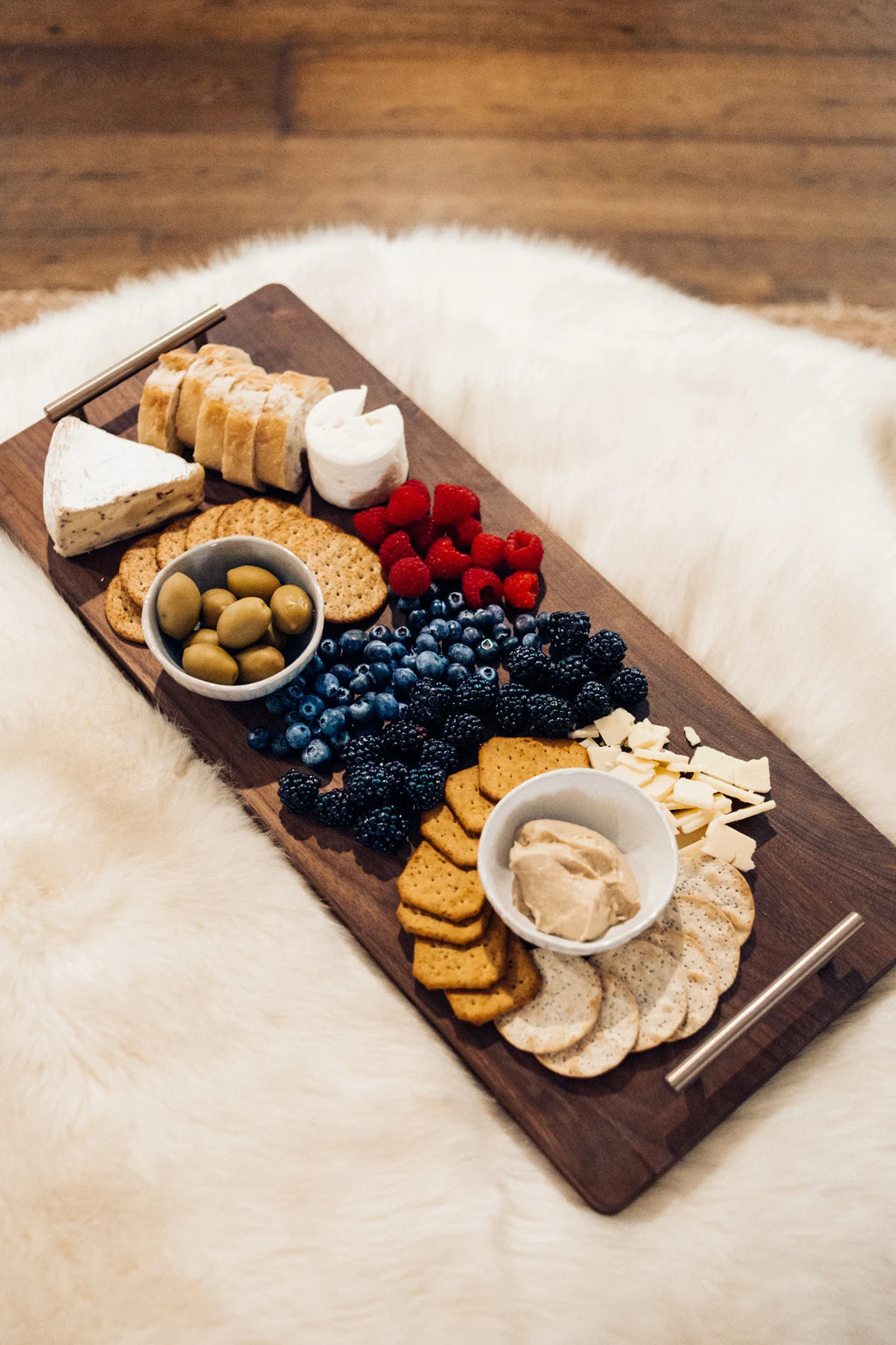 Extra Long Solid Walnut Hardwood Cutting Board with Bronze Metal Handles