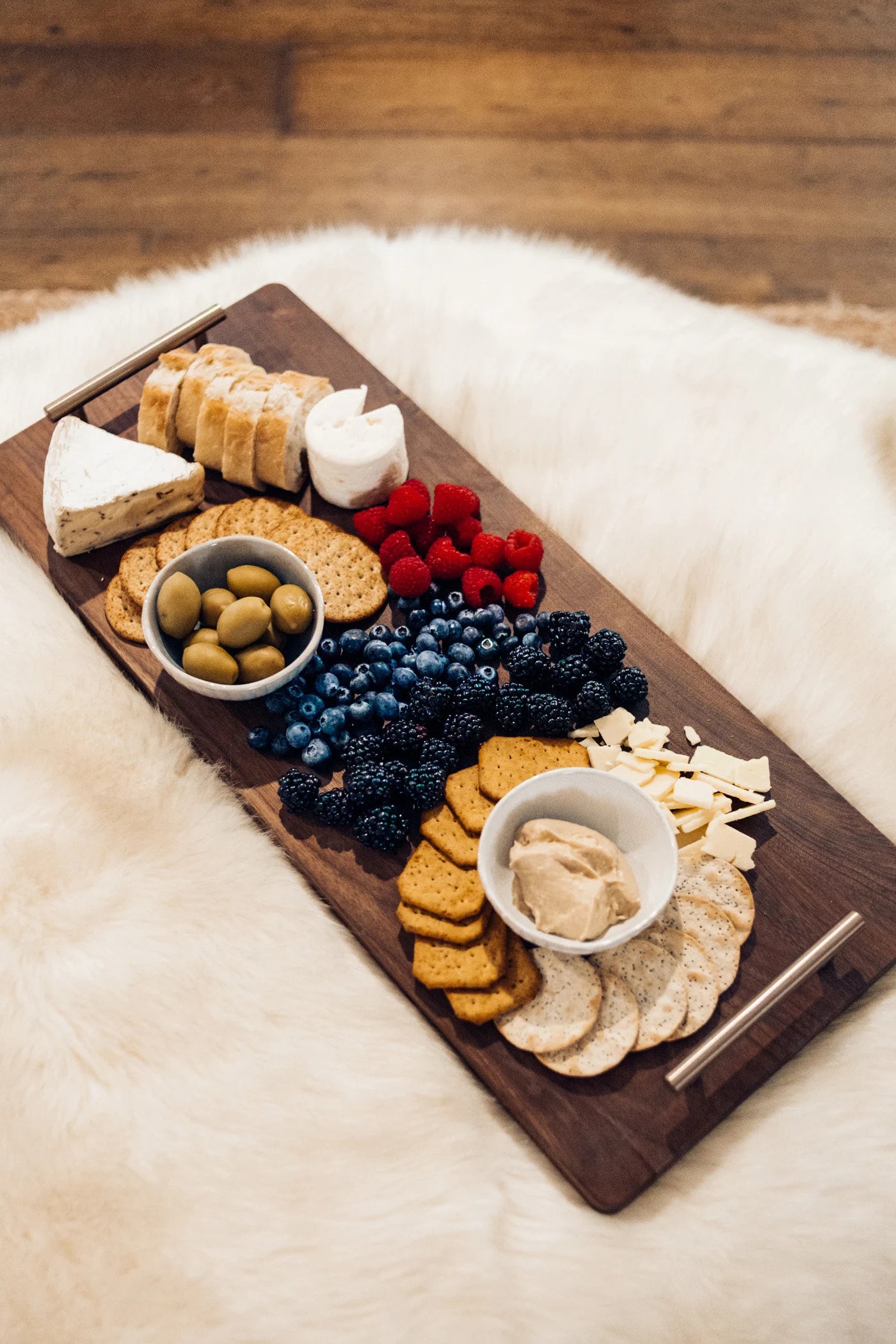 Extra Long Solid Walnut Hardwood Cutting Board with Bronze Metal Handles
