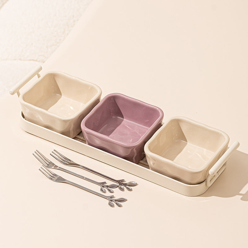 Light Luxury Divided Ceramic Plate with snack fork