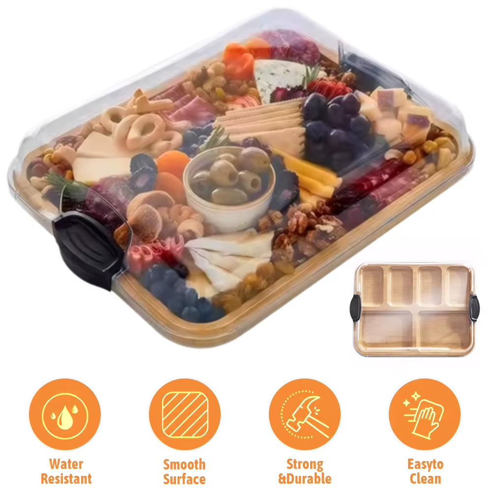 Reusable Bamboo Charcuterie Boards Tray with Lid Biscuit Snacks Platter Tray Serving Board for Kitchen Cooking Family Party Gift