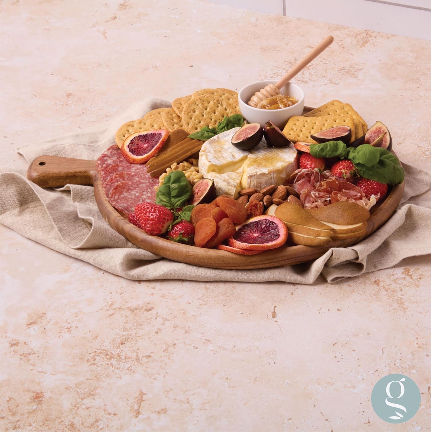 Charcuterie Board Set - round Acacia Cheese Board Serving Tray with Accessories - House Warming Gifts for New Home, Bridal Shower & Wedding Gift, Birthday Gifts for Women