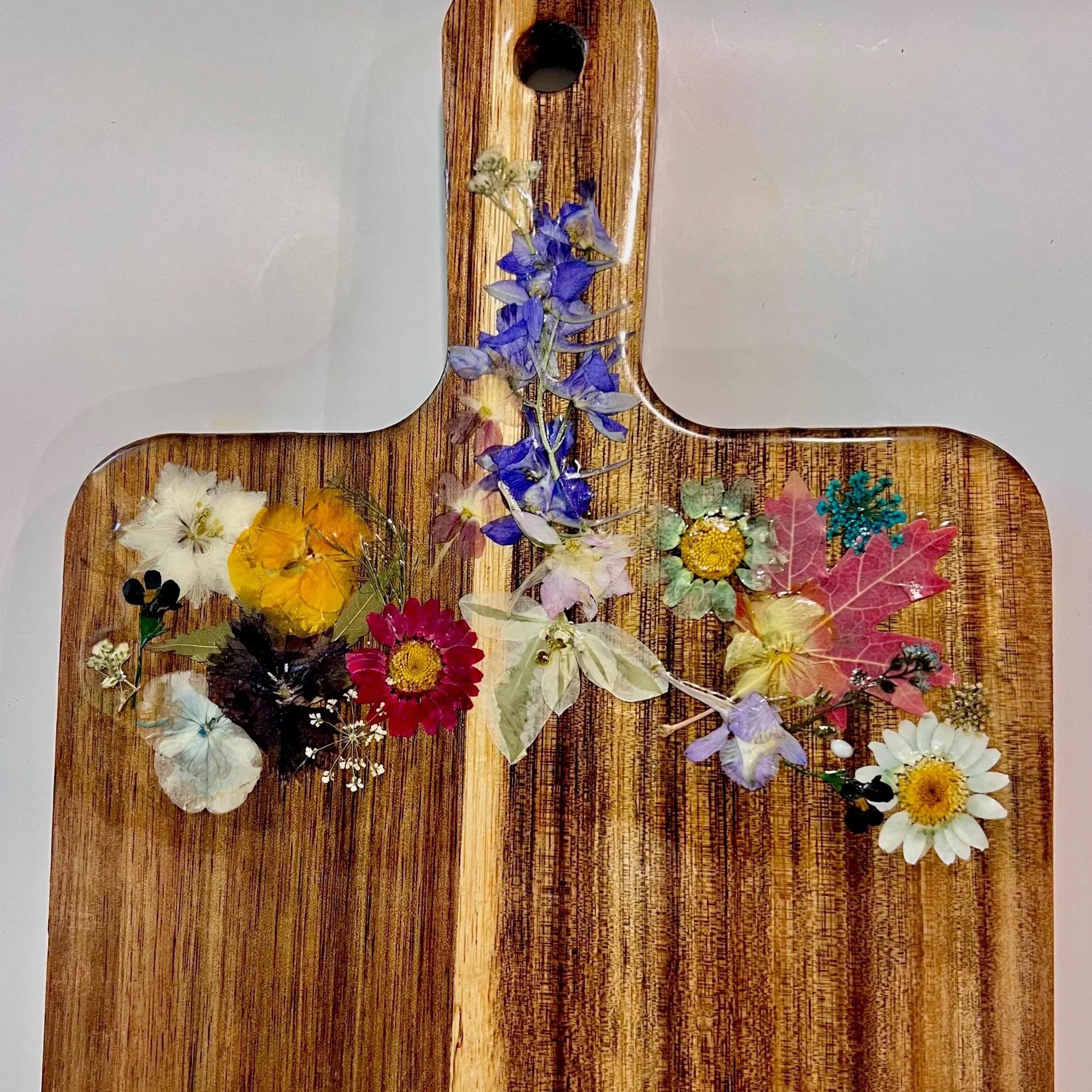 Pressed Flowers Charcuterie Cutting Board with Free Board Butter | Party Cheeseboard with Dried Flowers, Botanical Floral Kitchen Decor Gift
