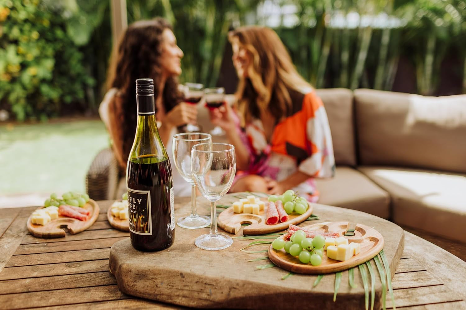 TOSCANA -Wine Appetizer Plates, Cocktail Plate with Glass Holder, Cheese Board with Wine Holder, (Acacia Wood), 9 X 6, Set of 4