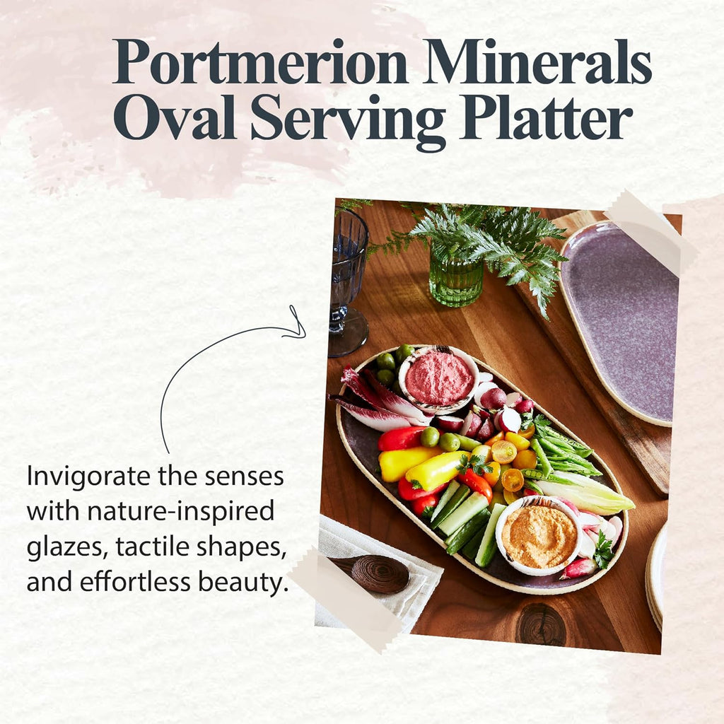 Minerals Oval Serving Platter (13.7"X 7.5") - Stoneware Serving Dish with Reactive Glaze, Amethyst - Modern Ceramic Serveware for Dining, Entertaining, Gifting - Great for Charcuterie