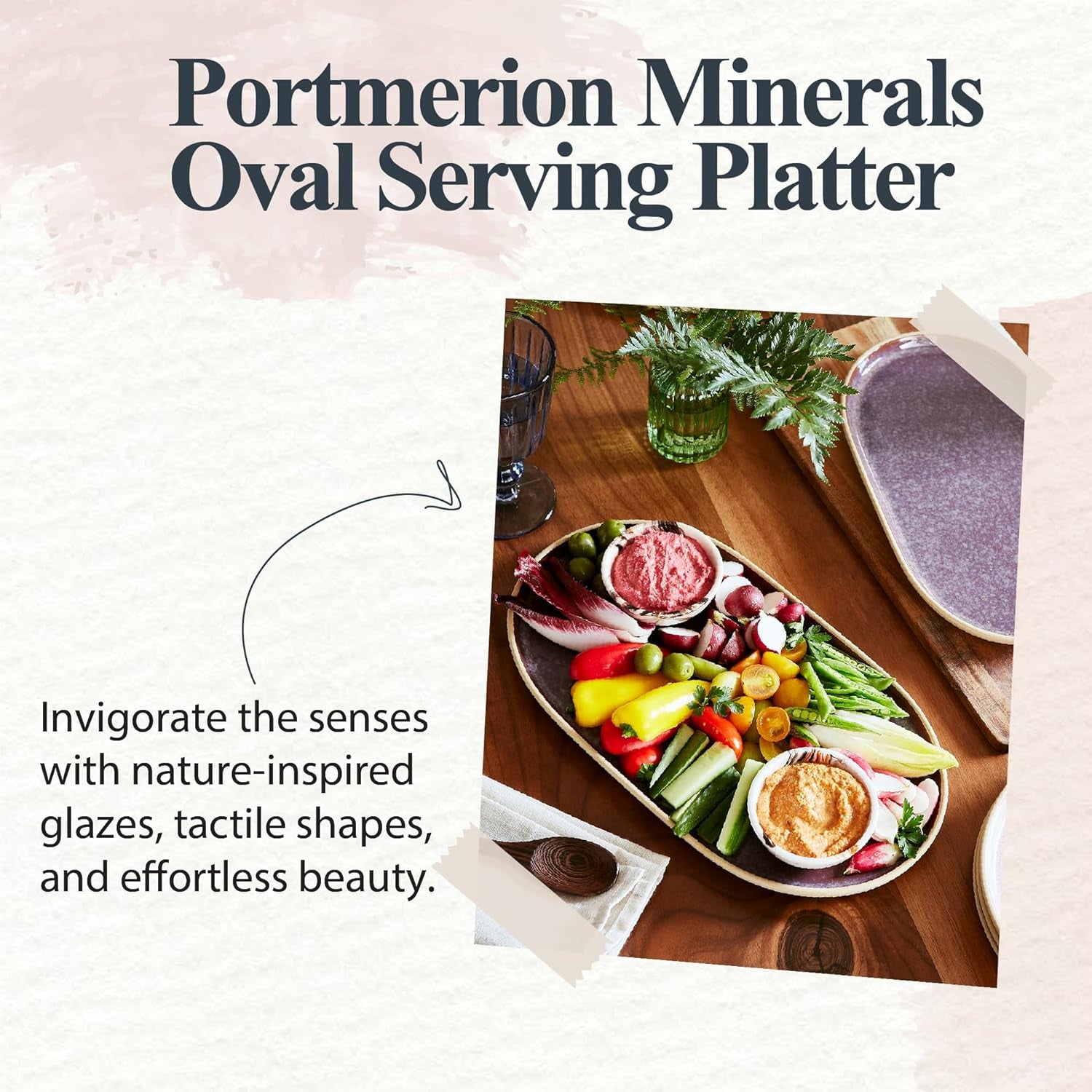 Minerals Oval Serving Platter (13.7"X 7.5") - Stoneware Serving Dish with Reactive Glaze, Amethyst - Modern Ceramic Serveware for Dining, Entertaining, Gifting - Great for Charcuterie