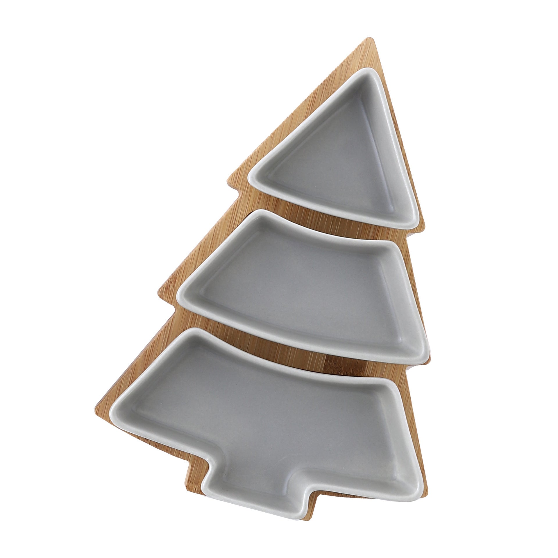 Creative Christmas Tree Ceramic Snack Plate With Bamboo Plate