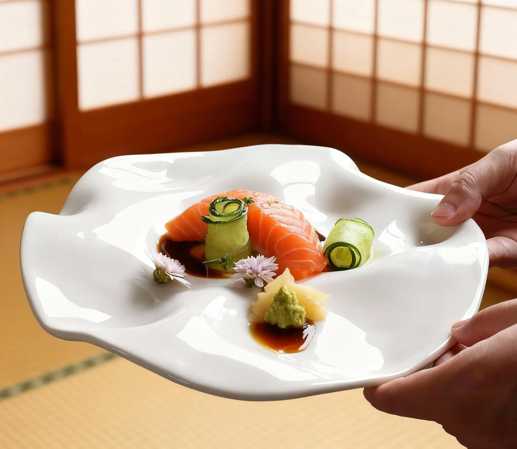Organic Ceramic Plate — Irregular Wavy Dish for Sashimi, Condiments & Small Plates