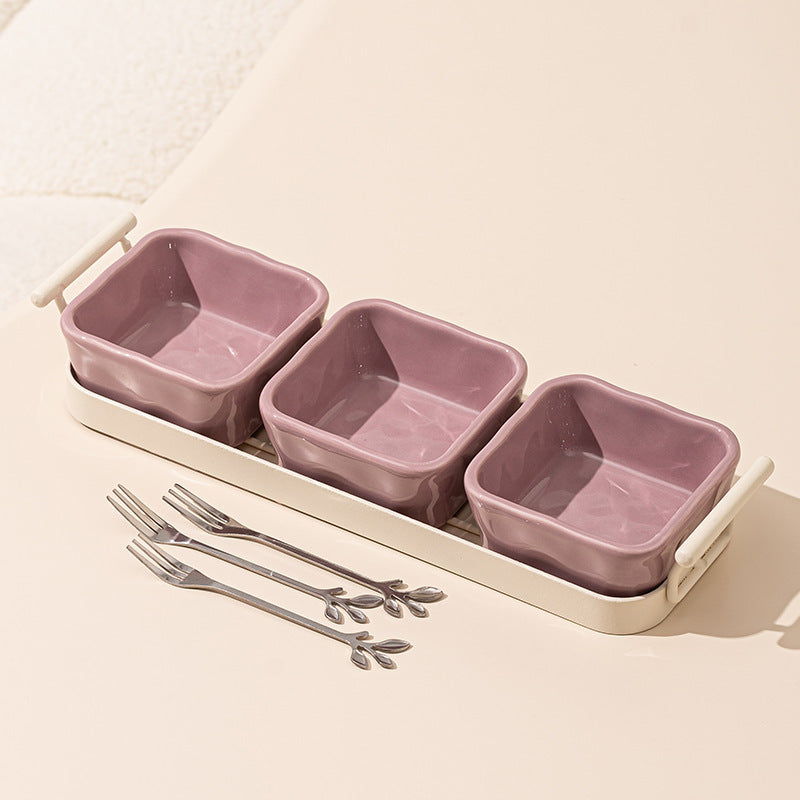 Light Luxury Divided Ceramic Plate with snack fork