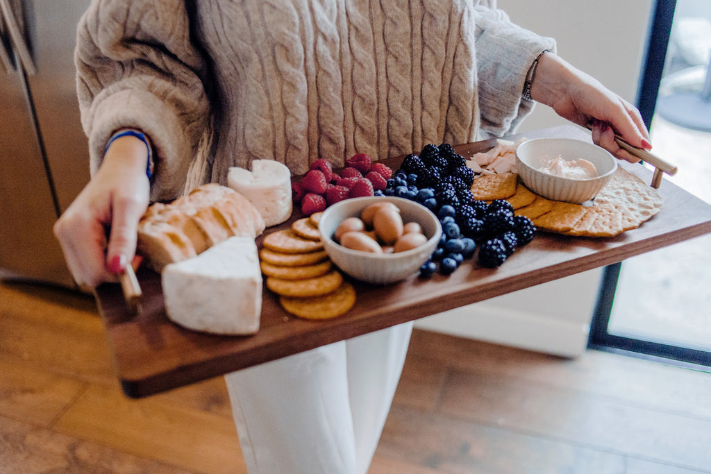 Extra Long Solid Walnut Hardwood Cutting Board with Bronze Metal Handles