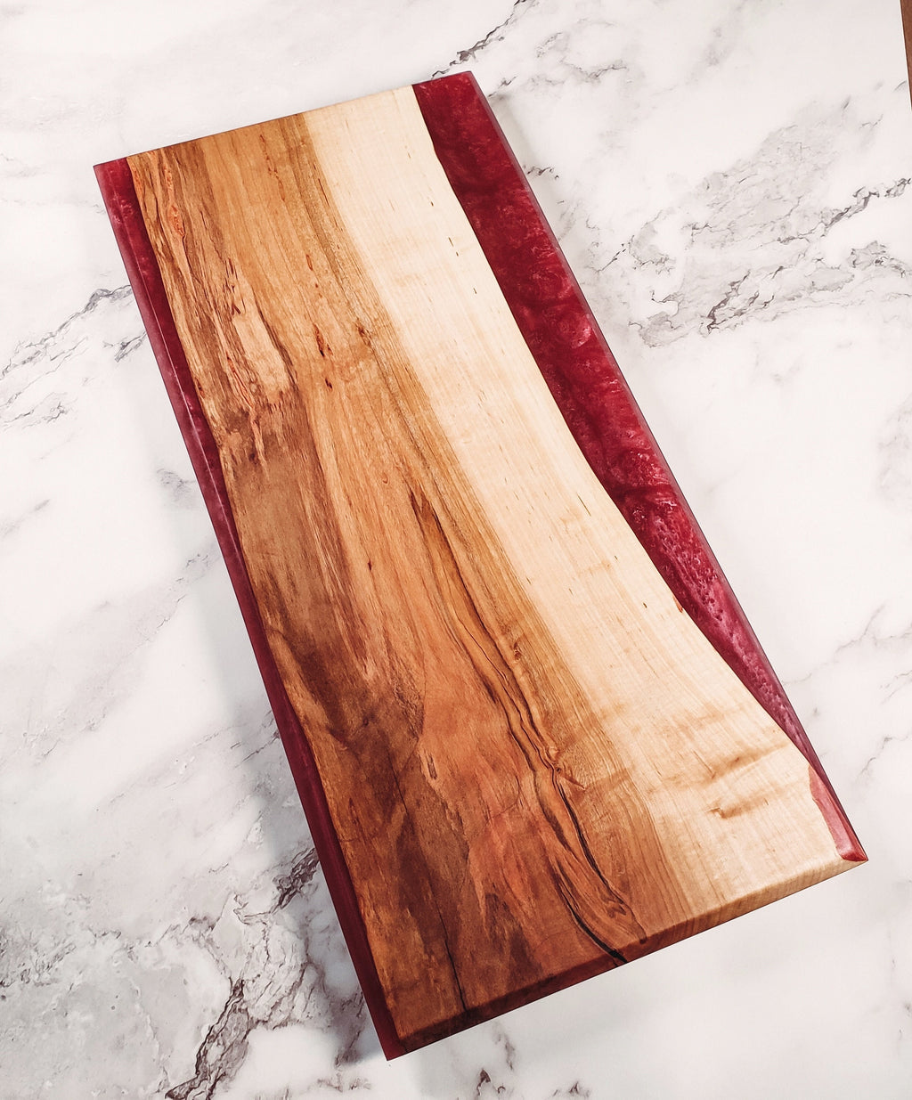 Handcrafted Pink Epoxy Maple Charcuterie Board: Engraved Serving Board