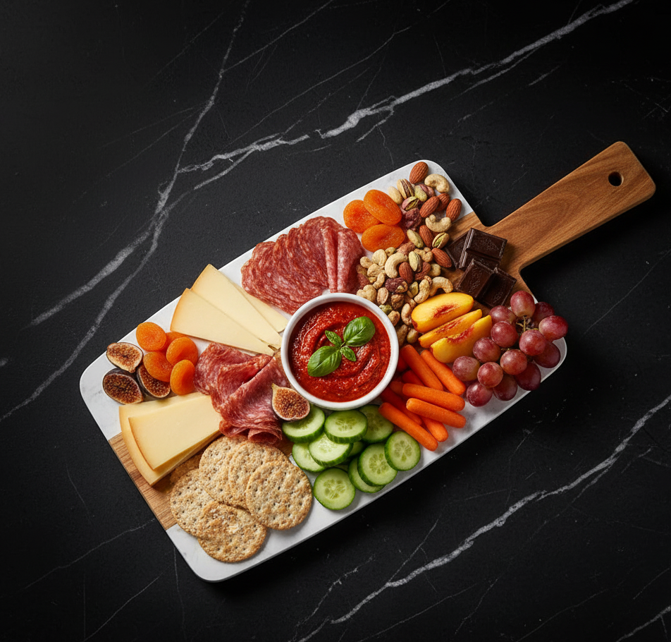 White Marble and Wood Serving Board